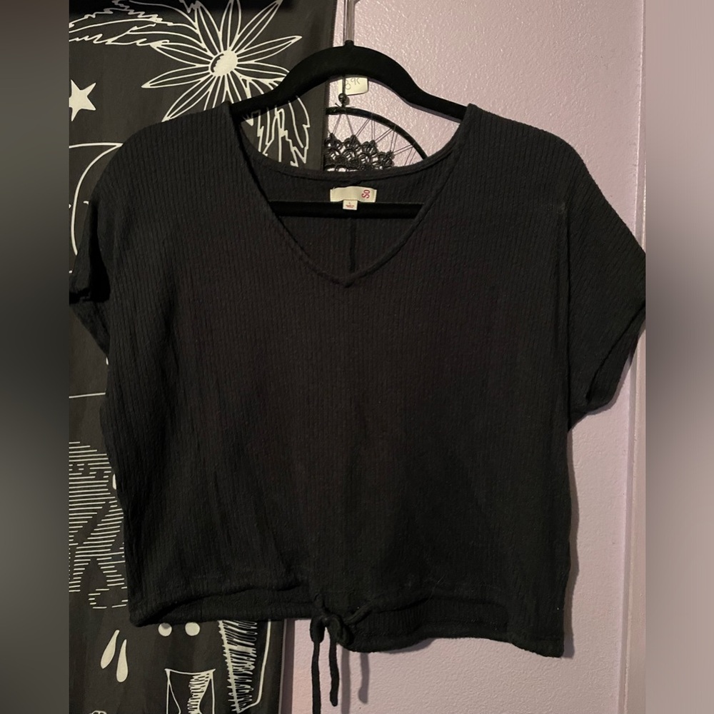 SO Black Crop Top with Tied Cinch Waist